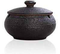 Cenicero de Retro de Cerámica con Tapas, Cenicero de Viento para Exterior, Cenicero de Puros Simplicidad para Hogar Oficina Jardín Restaurante Hotel (Negro)