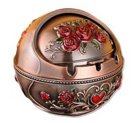 Cenicero Decorativo Estilo Europeo Vintage con Tapa - Cenicero Metálico Resistente al Viento para Interior Exterior Casa Oficina Decoración - Idea de Regalo Única para Fumadores y No Fumadores (B)