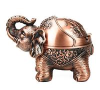 Cenicero decorativo vintage resistente al viento con tapa para cigarrillos, cenicero portátil de metal, olor para interiores y exteriores, soporte tallado a mano, elefante de la suerte, adorno de