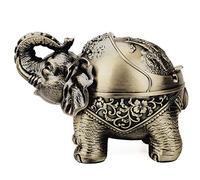 Cenicero decorativo vintage resistente al viento con tapa para cigarrillos, cenicero portátil de metal, para interiores y exteriores, tallado a mano, adorno elegante de elefante de la suerte para