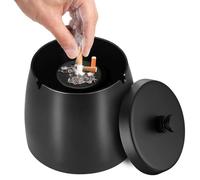Cenicero Exterior con Tapa y Base Antideslizante, Cenicero Mesa Acero Inoxidable Antiolores Antiviento, Frasco Colillas Cigarrillos Portátil para Jardin, Oficina, Balcón, Bares, Sala Estar (Negro)