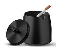 Cenicero Exterior de Acero Inoxidable Con Tapa, Grande Cenicero Portatil Antiolores Antiviento Ashtray Cigar Outdoor, Metal Moderno Portable Ash Tray para Bar Balcon Terraza Hogar Casa Oficina (Negro)