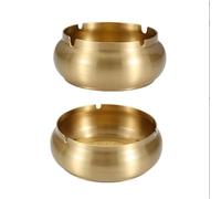 Cenicero grande de latón con tapa, resistente para múltiples personas, base grabada "Fortune & Prosperity" para suerte, 1 unidad (con tapa, mediano)