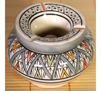 Cenicero marroquí gris con motivos geométricos y bereberes, fabricado y pintado a mano, tapa antiolores