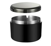 Cenicero para cigarrillos al aire libre con tapa, caja decorativa moderna hanlongyu, cenicero sin humo, ceniceros a prueba de olores para patio, hogar y mesa (negro)