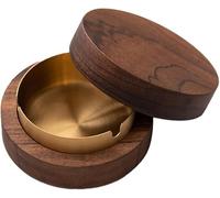 Cenicero para exterior de madera de 90 mm, RUNEAY Nussbaum Cenicero con tapa y forro extraíble de acero inoxidable, cenicero para coche, oficina, salón, regalos para hombres, abuelo, papá, marido