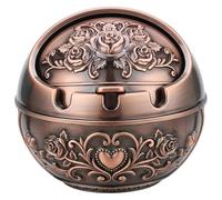 Cenicero para exteriores, cenicero de metal de cobre rojo con tapa, tormenta interior y exterior para balcón y sala de estar, rosa vintage, en caja con tapa