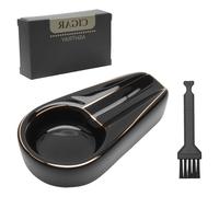 Cenicero para puros de cerámica negra con borde dorado,Cenicero para puros elegante con cepillo, diseño clásico en estuche de regalo para casa, oficina o bar