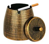Cenicero pequeño retro sin olor con tapa para cigarrillos al aire libre, resistente a la lluvia, cenicero decorativo de metal para patio, exterior, hogar, interior, decoración de mesa, cobre
