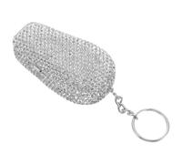Cenicero Portátil de Acero Inoxidable con Tapa y Llavero, Plata | Gemas de Imitación Brillantes, Diseño Compacto para Coche y Exterior, Borde Elevado, Ranura Interna