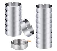 Cenicero redondo de acero inoxidable, 16 piezas 10 cm cenicero, bandeja de mesa para cenizas, se utiliza en bares, restaurantes, dormitorios, al aire libre