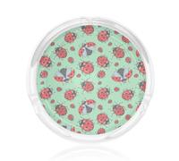 Cenicero redondo de cristal transparente con diseño de mariquitas rojas sobre fondo azul, 8,4 cm, cenicero decorativo pesado para uso en interiores y exteriores