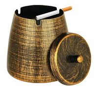 Cenicero sin humo con tapa para cigarrillos al aire libre en interiores, cenicero retro de metal, lata de hierro, cobre, decoración vintage, resistente al viento y a la lluvia para decoración de mesa