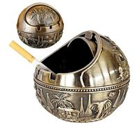 Cenicero vintage con patrones tallados, cenicero portátil a prueba de viento con tapa para el hogar, coche, oficina, exterior, 4, 1 x 3, 7 pulgadas