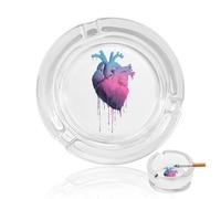 Ceniceros de cristal modernos con forma de corazón trans bisexual goteando para cigarrillos de cigarros, redondos, oficina, decoración del hogar, 3.3 x 1.4 pulgadas