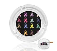 Ceniceros redondos con lazo colorido para concienciar sobre el cáncer de mama, soporte de cristal para cenizas, para decoración del hogar y la oficina.