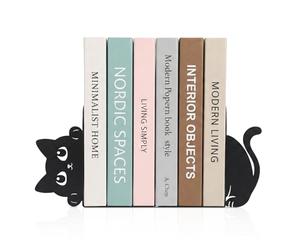 Cenjeery Sujetalibros de Metal con Gato Asomado Juego de 2, Sujetalibros Decorativos para Estantes, Librerías, Oficina y Escritorio, Regalo para Amantes de los Gatos y los Libros