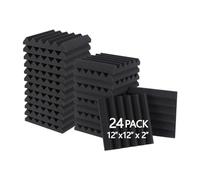 CENMEN 24 placas de espuma de aislamiento acústico, 2 x 12 x 12 cm, espuma acústica negra, ignífuga, para absorción y supresión de ruido