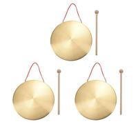 CENMEN 3piezas 22Cm Hand Gong Brass Copper Chapel Opera PercusióN con Martillo de Juego Redondo