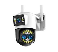 CENMEN - Cámara de seguridad exterior, WiFi 4K 8MP, cámara exterior sin dos lentes y dos pantallas, zoom 10X, detección de audio bidireccional, enchufe de la UE, , fácil de usar