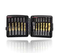 CENMEN Juego de brocas con adaptador de cambio rápido de 13 piezas, 6 tamaños SAE, 6 tamaños métricos, juego de taladro combinado y grifo