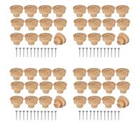 CENMEN Pomos redondos de madera de ratán bohemio para cajones, hechos a mano, tejido de mimbre y tornillos para pomos de muebles bohemios, 48 piezas