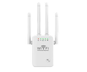 CENMEN Repetidor InaláMbrico de Enrutador WiFi de 300M Extensor de Amplificador de SeñAl de 2,4G Amplificador de SeñAl de Enrutador de 4 Antenas para el Hogar (Enchufe de la UE)