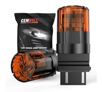 Cenmoll Bombilla LED T25 3157 amarillo ámbar, 3200 LM superbrillante 12 V-24 V P27/7 W 3156 P27W 3157 T25 Bombilla LED de repuesto para luces traseras de giro, estacionamiento y DRL, 1 par