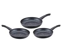 Cenocco CC2001-BLK - Juego de 3 Sartenes de Piedra - 3 Tamaños: 20cm, 24cm, 28cm - Cocción por Inducción - Revestimiento de Piedra de Mármol - Sin PFOA - Color Negro