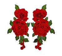 CENPEK 4 piezas 3D colorido encaje floral de costura Applique parche collar Applique DIY Costura Escote bordado de costura Accesorios para Cheongsam Ropa Vestido - Rojo