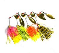 CENPEK 4 unids Pesca Duro Spinner Cebos Señuelos Kit Mezcla Color Cuchara Falda Jig Pesca Señuelos para Agua Salada y Agua Dulce