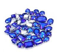 CENPEK 50 piezas de gemas transparentes AB acrílicas para coser en diamantes de imitación facetados con parte trasera plana, botones de cristal para decoración de ropa y vestidos (azul AB)