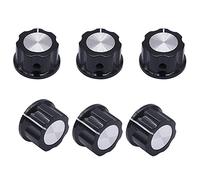 CENPEK 6 perillas giratorias superiores tono plateado eje 6.4 mm Potenciómetro interruptor perilla diámetro 23 mm negro A03