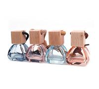 CENPEK Botella de Perfume de vidrio cuadrada de 4 piezas con cubierta de madera de haya de fondo cuadrado, botellas de vidrio ambientador de aire colgante automático de 8 ml