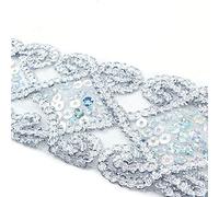 CENPEK Cinta de encaje de lentejuelas de 6 cm, 10 yardas, cinta de encaje, suministros de costura para ropa, cortina, camino de mesa, decoración (plateado)