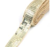 CENPEK Cinta elástica de lentejuelas planas con purpurina brillante de 20 yardas, cinta de encaje para vestidos, adornar diadema, 25 mm de ancho, color dorado