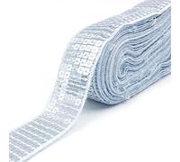 CENPEK Cinta elástica de lentejuelas planas con purpurina brillante de 20 yardas, cinta de encaje para vestidos, adornar diadema, 25 mm de ancho, color plateado