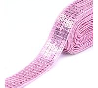 CENPEK Cinta elástica de lentejuelas planas con purpurina brillante de 20 yardas, cinta de encaje para vestidos, adornar diadema, 25 mm de ancho, color rosa