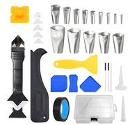 CENPEK Herramientas de Sellado de 34 Piezas, Kit de Herramientas de Acabado de Sellado de Silicona Reutilización y reemplazo de 5 Almohadillas de Silicona de Compuesto de baño de Cocina