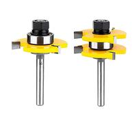 CENPEK Juego de Ranura y lengüeta con 2 Piezas de Fresa de 1/4 de Pulgada, 3 Dientes, Fresa de Madera en Forma de T Ajustable