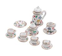 CENPEK Juego Té Cerámica para Casa Muñecas 1:12 Accesorios para Casa Muñecas con Mini Tenedor Cuchara Cubiertos para Decoración Escena Casa Muñecas-Porcelana Azul Blanca