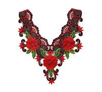 CENPEK Paquete de 2 apliques bordados de encaje floral para el cuello, color negro