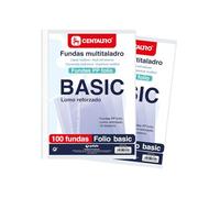 Centauro | 2 Packs de 100 Fundas Multitaladro | 16 Taladros | Tamaño Folio | Polipropileno Estándar Liso | Perfectas para Archivar Documentos de Oficina, Escolar o Uso Doméstico
