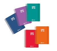 Centauro - Set Agenda Escolar 2025 2026 a5 2 Dias por Página, 5 Unidades de Colores Surtidos, Tapa Flexible, Hojas 70g, Español, Espiral PVC, Incluye Planificador de Estudios y Pegatinas, FSC, 21x15cm