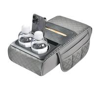 Center Console Pad, Leather Armrest Cushion with Tissue Box, High-Density Memory Foam with Phone-Slot Feature, Integrated Liquid-Stable Cup Holder, Interior Gear with Sleek Design, Solution