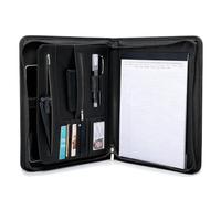 CenterZ Carpeta con bloc de notas, 11 x 13.6 pulgadas, de piel sintética con cremallera, organizador de cartera de currículum de negocios para hombres y mujeres, bloc legal, planificador, cuaderno de