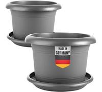 Centi Juego de 2 maceteros de jardín favoritos: maceta estable de 40 cm en antracita con plato, calidad alemana para tus plantas favoritas