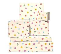 Central 23-6 hojas de papel de regalo de cumpleaños - Corazones de emoticonos de arco iris - Para niñas niños - Reciclable