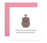 Central 23 Biglietto Anniversario DiĆte - Simpatico Ippopotamo per Marito e Moglie - Regalo Dolce per Partner e Coppia - Idea Original per Lui e Lei - Incluye Adesivi e Busta