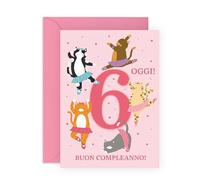 Central 23 Biglietto Auguri 6 Anni Compleanno Gatto Ballerina Bambina Sesta Nipote Cugina Danza Classica Simpatico Regalo Da Parte Famiglia Con Adesivi Di